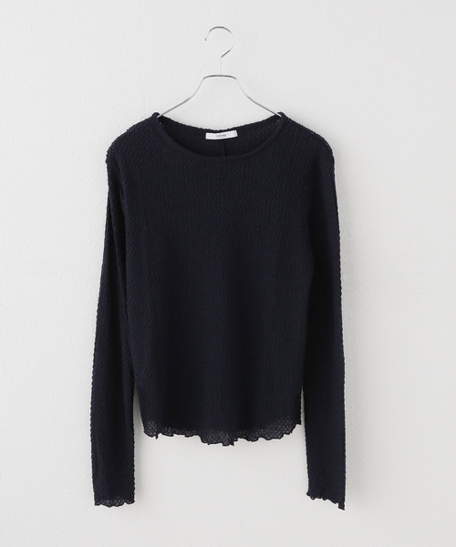 JOURNAL STANDARD relume（ジャーナルスタンダード　レリューム）の「コットンシアージャガードロングスリーブTEE（Tシャツ/カットソー・レディース・ホワイト/ネイビー/ブラウン・FREE）」の3枚目の写真