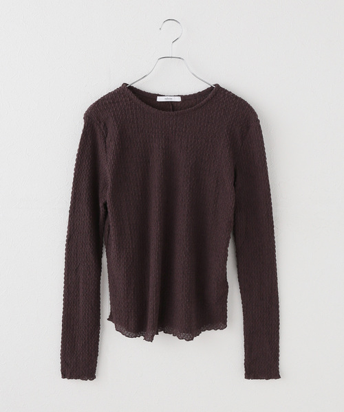 JOURNAL STANDARD relume（ジャーナルスタンダード　レリューム）の「コットンシアージャガードロングスリーブTEE（Tシャツ/カットソー・レディース・ホワイト/ネイビー/ブラウン・FREE）」の2枚目の写真
