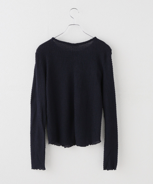 JOURNAL STANDARD relume（ジャーナルスタンダード　レリューム）の「コットンシアージャガードロングスリーブTEE（Tシャツ/カットソー・レディース・ホワイト/ネイビー/ブラウン・FREE）」の4枚目の写真