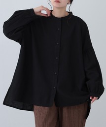 26AW 綿麻バンドカラーボリューム袖ブラウス 長袖