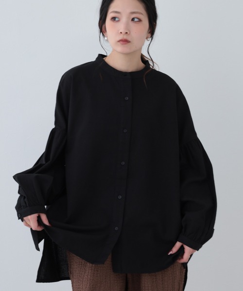 FUNALIVE（ファンアライブ）の「26AW 綿麻バンドカラーボリューム袖ブラウス 長袖（シャツ/ブラウス・レディース・グレイッシュブルー/ブラック/アイボリー・M-L）」の17枚目の写真
