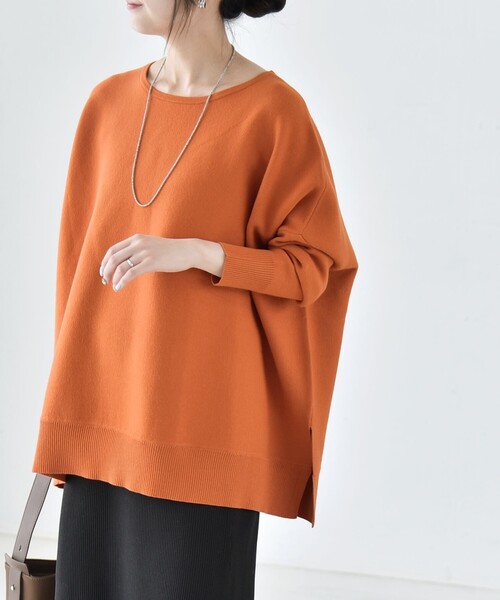 quaranciel(カランシエル)の「〈洗濯機可能〉ボートネック ワイド ニット プルオーバー 26AW(ニット/セーター・レディース・オレンジ/グレー/オフホワイト・ONE SIZE)」の3枚目の写真