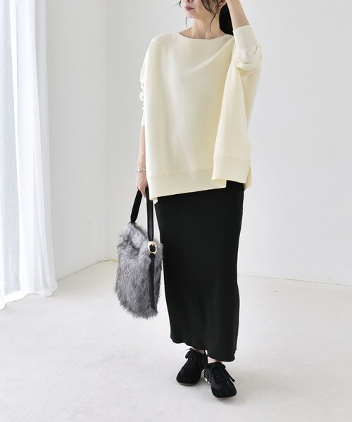 quaranciel(カランシエル)の「〈洗濯機可能〉ボートネック ワイド ニット プルオーバー 26AW(ニット/セーター・レディース・オレンジ/グレー/オフホワイト・ONE SIZE)」の12枚目の写真