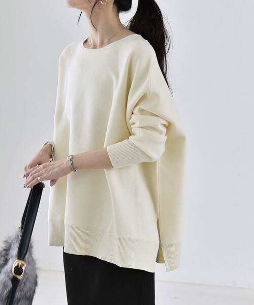 quaranciel(カランシエル)の「〈洗濯機可能〉ボートネック ワイド ニット プルオーバー 26AW(ニット/セーター・レディース・オレンジ/グレー/オフホワイト・ONE SIZE)」の14枚目の写真