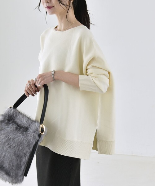quaranciel(カランシエル)の「〈洗濯機可能〉ボートネック ワイド ニット プルオーバー 26AW(ニット/セーター・レディース・オレンジ/グレー/オフホワイト・ONE SIZE)」の21枚目の写真