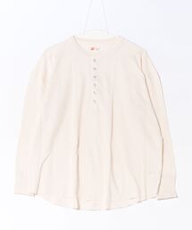【HANES/ヘインズ】【長めの着丈は気になる腰周りをすっきりカバー】HANES Thermal for HER サーマルヘンリーロンT 長袖 無地 シンプル ドロップショルダー リングドット使い ヘムライン