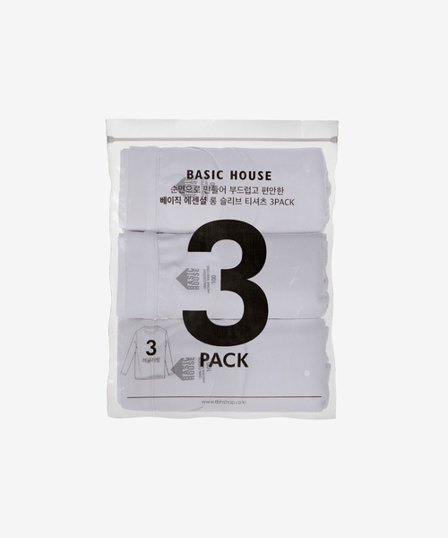 BASIC HOUSE（ベーシックハウス）の「[3PACK] 綿30番手 レギュラーフィット ラウンドネック 長袖Tシャツ (3パック)（Tシャツ/カットソー・メンズ・ブラック/ホワイト・90/95/100/105/110/115）」の2枚目の写真