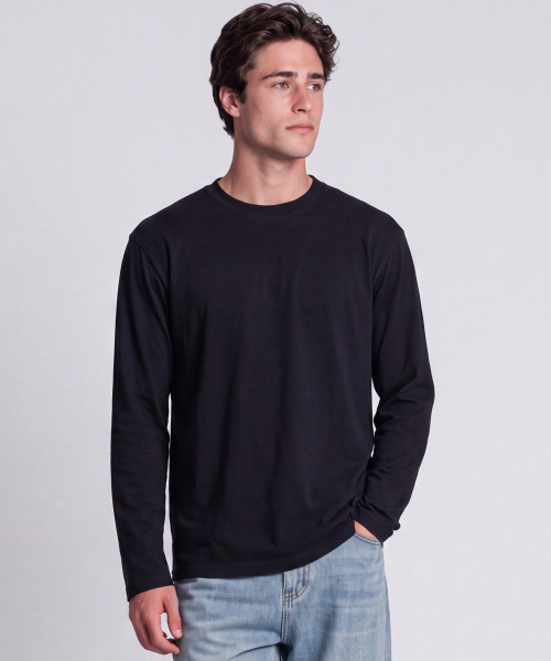 BASIC HOUSE（ベーシックハウス）の「[3PACK] 綿30番手 レギュラーフィット ラウンドネック 長袖Tシャツ (3パック)（Tシャツ/カットソー・メンズ・ブラック/ホワイト・90/95/100/105/110/115）」の7枚目の写真