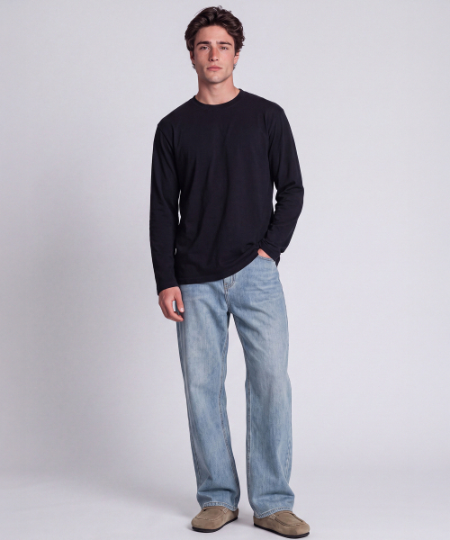 BASIC HOUSE（ベーシックハウス）の「[3PACK] 綿30番手 レギュラーフィット ラウンドネック 長袖Tシャツ (3パック)（Tシャツ/カットソー・メンズ・ブラック/ホワイト・90/95/100/105/110/115）」の12枚目の写真