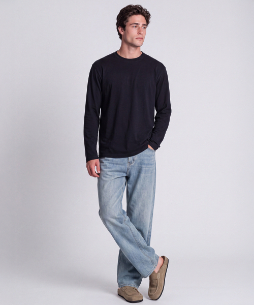 BASIC HOUSE（ベーシックハウス）の「[3PACK] 綿30番手 レギュラーフィット ラウンドネック 長袖Tシャツ (3パック)（Tシャツ/カットソー・メンズ・ブラック/ホワイト・90/95/100/105/110/115）」の14枚目の写真