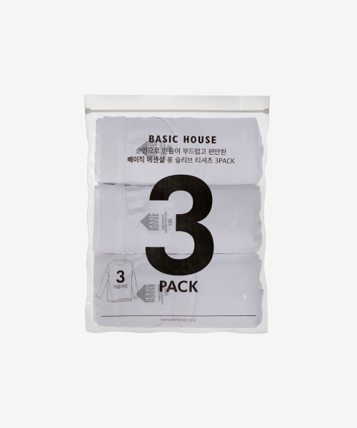 BASIC HOUSE（ベーシックハウス）の「[3PACK] 綿30番手 レギュラーフィット ラウンドネック 長袖Tシャツ (3パック)（Tシャツ/カットソー・メンズ・ブラック/ホワイト・90/95/100/105/110/115）」の15枚目の写真