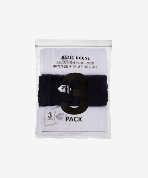 BASIC HOUSE（ベーシックハウス）の「[3PACK] 綿30番手 レギュラーフィット ラウンドネック 長袖Tシャツ (3パック)（Tシャツ/カットソー・メンズ・ブラック/ホワイト・90/95/100/105/110/115）」の17枚目の写真