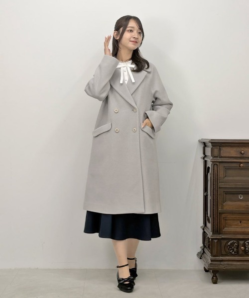 F i.n.t(フィント)の「ダブル釦チェスターコート/fint フィント(チェスターコート・レディース・ブルーグレー/ブラウン/アイボリー・FREE)」の2枚目の写真