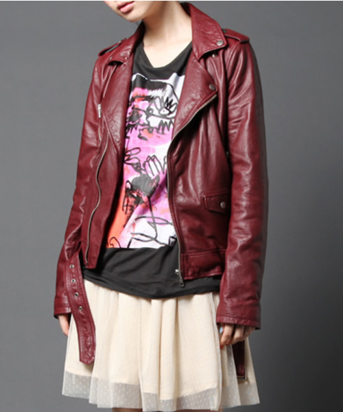 603（ロクマルサン）の「603 ラムレザーライダースJKT（ライダースジャケット・レディース・ブラック/ブルー/ワイン/ネイビー・MEDIUM/SMALL）」の4枚目の写真