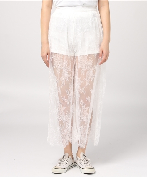 WEGO（ウィゴー）の「WEGO/シアーレースワイドパンツ（スラックス・レディース・ホワイト/ブラック/ライトピンク・FREE）」の4枚目の写真