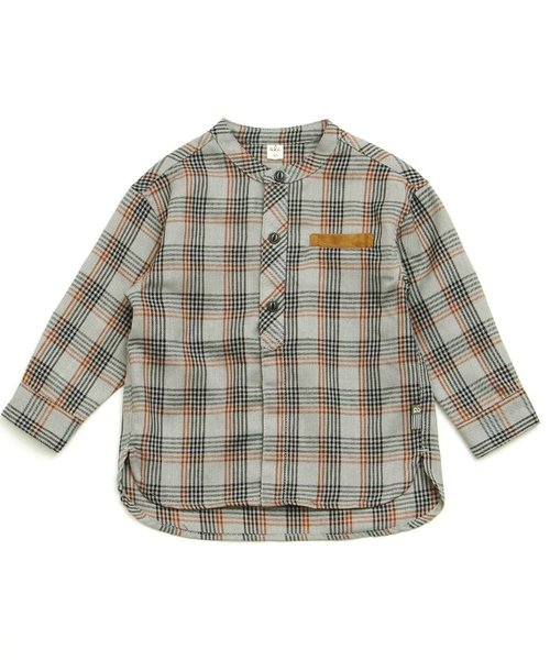 apres les cours（アプレレクール）の「バンドカラーチェックシャツ（シャツ/ブラウス・キッズ・レッド/グレー・110/130/140/80/100/120/90）」の2枚目の写真