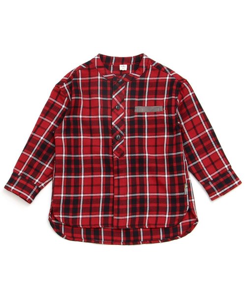 apres les cours（アプレレクール）の「バンドカラーチェックシャツ（シャツ/ブラウス・キッズ・レッド/グレー・110/130/140/80/100/120/90）」の3枚目の写真