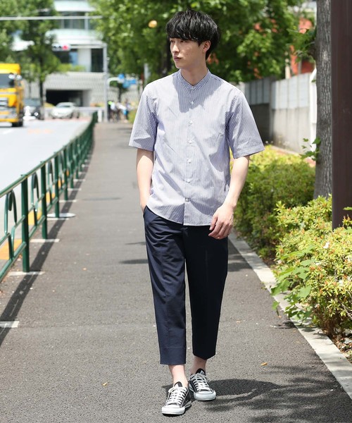 JUNRED（ジュンレッド）の「ロンドンストライプバンドカラーシャツ（シャツ/ブラウス・メンズ・ブルー系その他5/ホワイト/ネイビー・S/M/L）」の9枚目の写真