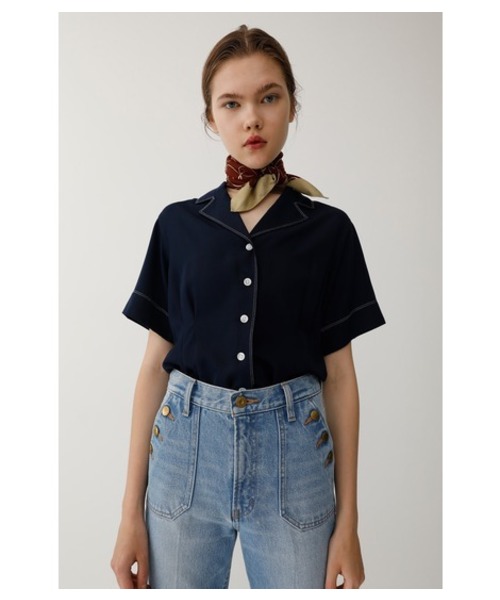 MOUSSY（マウジー）の「STITCHED OPEN SHIRT（シャツ/ブラウス・レディース・ダークネイビー/ライトピンク/ボルドー・FREE）」の2枚目の写真