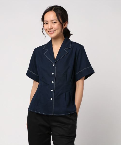 MOUSSY（マウジー）の「STITCHED OPEN SHIRT（シャツ/ブラウス・レディース・ダークネイビー/ライトピンク/ボルドー・FREE）」の7枚目の写真