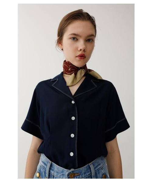 MOUSSY（マウジー）の「STITCHED OPEN SHIRT（シャツ/ブラウス・レディース・ダークネイビー/ライトピンク/ボルドー・FREE）」の21枚目の写真