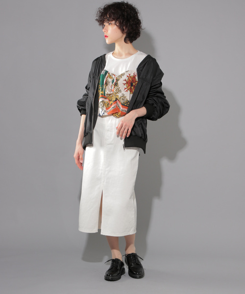 PAGEBOY（ページボーイ）の「スカーフレイヤードプルオーバー（Tシャツ/カットソー・レディース・オフホワイト/ブラック・FREE）」の14枚目の写真