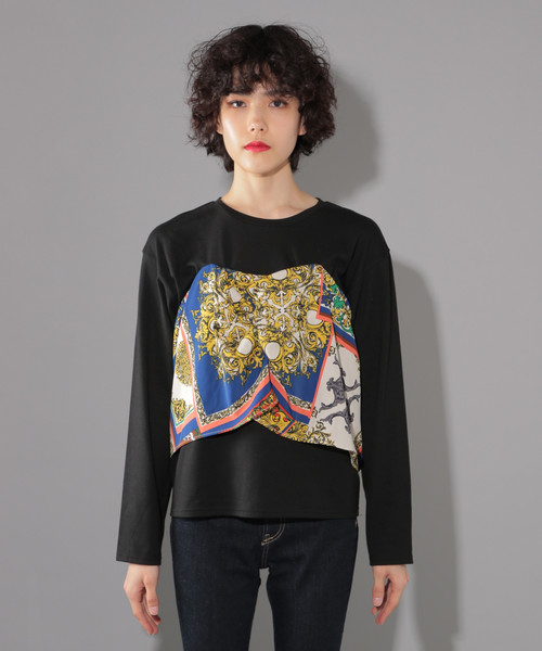 PAGEBOY（ページボーイ）の「スカーフレイヤードプルオーバー（Tシャツ/カットソー・レディース・オフホワイト/ブラック・FREE）」の3枚目の写真