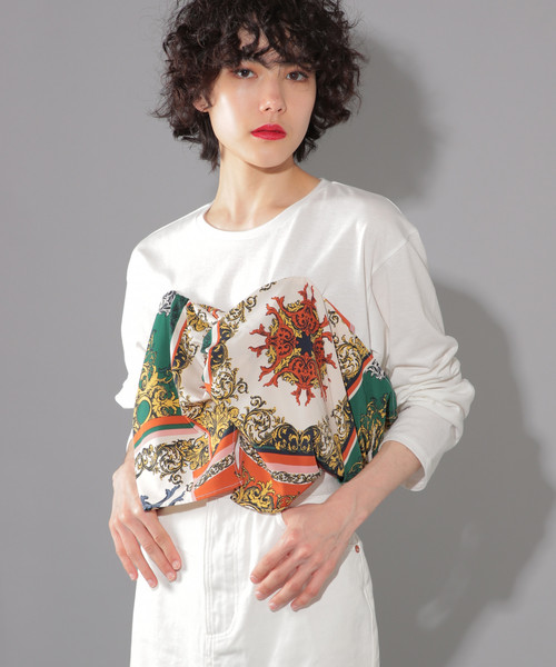 PAGEBOY（ページボーイ）の「スカーフレイヤードプルオーバー（Tシャツ/カットソー・レディース・オフホワイト/ブラック・FREE）」の21枚目の写真