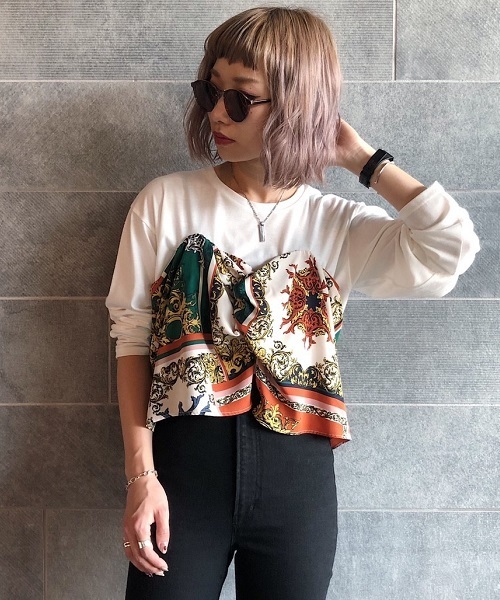 PAGEBOY（ページボーイ）の「スカーフレイヤードプルオーバー（Tシャツ/カットソー・レディース・オフホワイト/ブラック・FREE）」の17枚目の写真