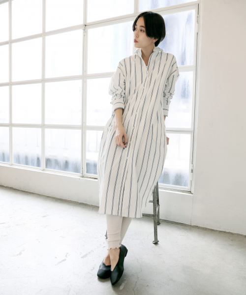 LOWRYS FARM(ローリーズファーム)の「ロングシャツワンピース 823905(シャツワンピース)」|ストライプ