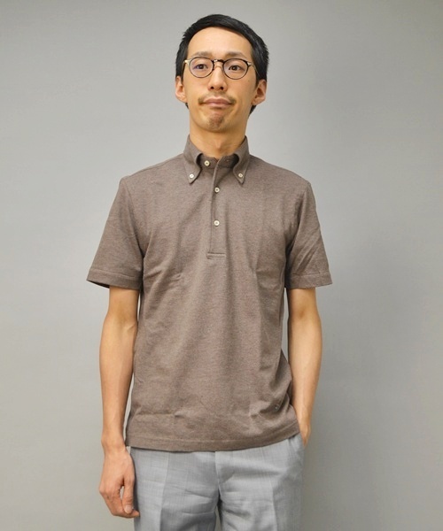GUY ROVER ブラウン ポロシャツ Mサイズ GUY ROVER ギローバー 半袖ポロシャツ/セミワイドカラーシャツ
