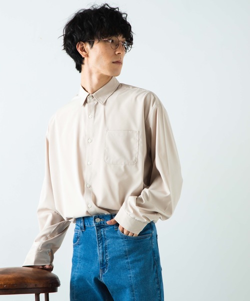 WEGO（ウィゴー）の「WEGO/ビッグシルエットポプリンシャツ（シャツ/ブラウス・メンズ・ホワイト/ブラック/ピンク/ベージュ・MEDIUM/LARGE）」の4枚目の写真