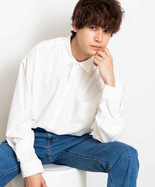 WEGO（ウィゴー）の「WEGO/ビッグシルエットポプリンシャツ（シャツ/ブラウス・メンズ・ホワイト/ブラック/ピンク/ベージュ・MEDIUM/LARGE）」の2枚目の写真