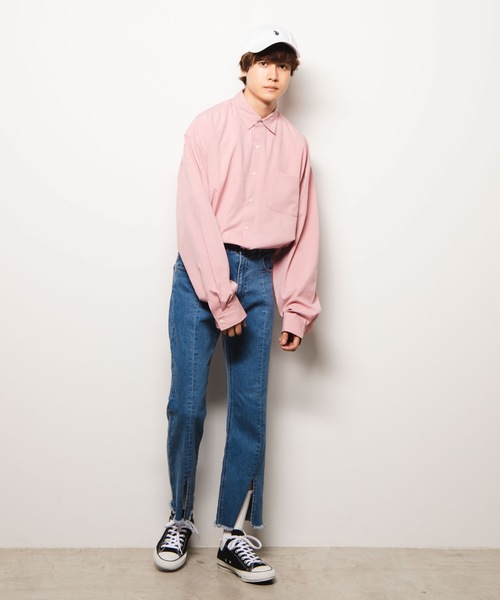 WEGO（ウィゴー）の「WEGO/ビッグシルエットポプリンシャツ（シャツ/ブラウス・メンズ・ホワイト/ブラック/ピンク/ベージュ・MEDIUM/LARGE）」の19枚目の写真