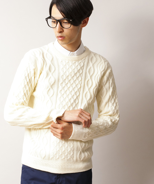 WEGO（ウィゴー）の「WEGO/フィッシャーマンニット（ニット/セーター・メンズ・ホワイト/グレー/ブルー系その他/ワイン/ブラック系その他/ブルー/レッド系その他・MEDIUM/LARGE）」の2枚目の写真
