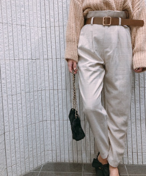 ap retro(アプレトロ)の「ベルト付ハイウエストチェックパンツ【ZOZO限定アイテム】(その他パンツ・レディース・ブラック/ベージュ・FREE)」の2枚目の写真