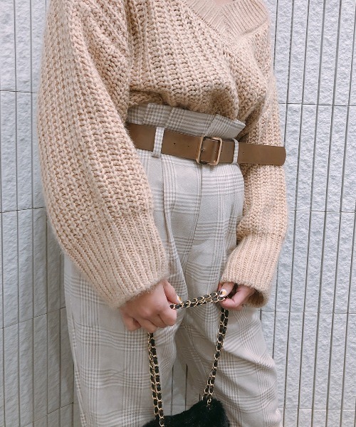 ap retro(アプレトロ)の「ベルト付ハイウエストチェックパンツ【ZOZO限定アイテム】(その他パンツ・レディース・ブラック/ベージュ・FREE)」の9枚目の写真