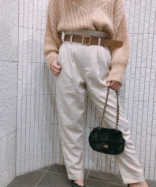 ap retro(アプレトロ)の「ベルト付ハイウエストチェックパンツ【ZOZO限定アイテム】(その他パンツ・レディース・ブラック/ベージュ・FREE)」の6枚目の写真
