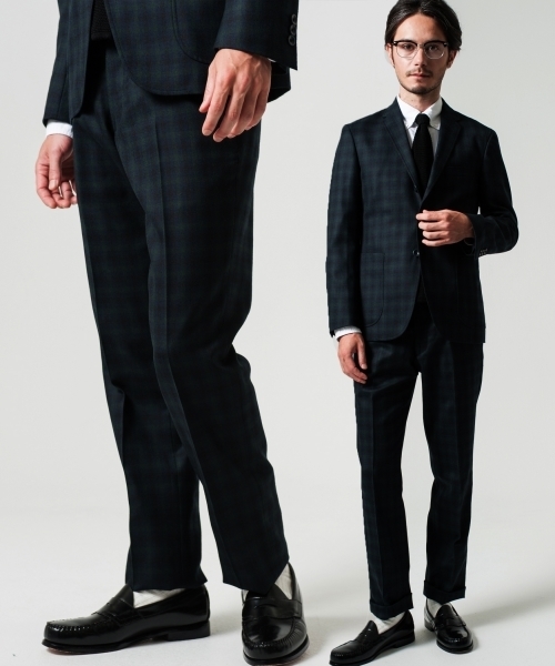 green label relaxing（グリーンレーベルリラクシング）の「□WOOL DK/TTN/CHK S/NOP パンツ ◆（スラックス・メンズ・ネイビー/ダークグレー・LARGE/MEDIUM/X-LARGE/SMALL）」の2枚目の写真