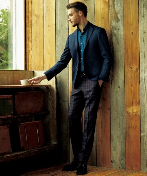 green label relaxing（グリーンレーベルリラクシング）の「□WOOL DK/TTN/CHK S/NOP パンツ ◆（スラックス・メンズ・ネイビー/ダークグレー・LARGE/MEDIUM/X-LARGE/SMALL）」の13枚目の写真