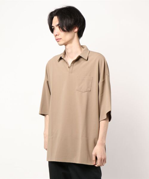 B.I.D.(ビーアイディー)の「《Bl》梨地ビッグシルエットポロシャツ 半袖(ポロシャツ・メンズ・ブラック/ベージュ/ネイビー/ブラウン/グレイッシュベージュ/チャコールグレー/チャコール/ホワイト/ライトグレー・MEDIUM/LARGE)」の7枚目の写真