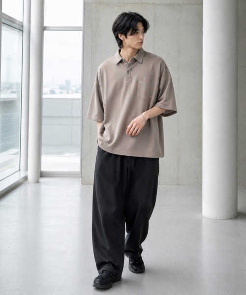B.I.D.(ビーアイディー)の「《Bl》梨地ビッグシルエットポロシャツ 半袖(ポロシャツ・メンズ・ブラック/ベージュ/ネイビー/ブラウン/グレイッシュベージュ/チャコールグレー/チャコール/ホワイト/ライトグレー・MEDIUM/LARGE)」の13枚目の写真