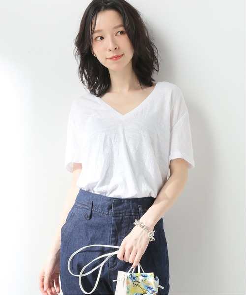 Spick & Span(スピックアンドスパン)の「【MONROW】 OVERSIZED V/N TEE(COTTON SLUB)(Tシャツ/カットソー)」|ホワイト