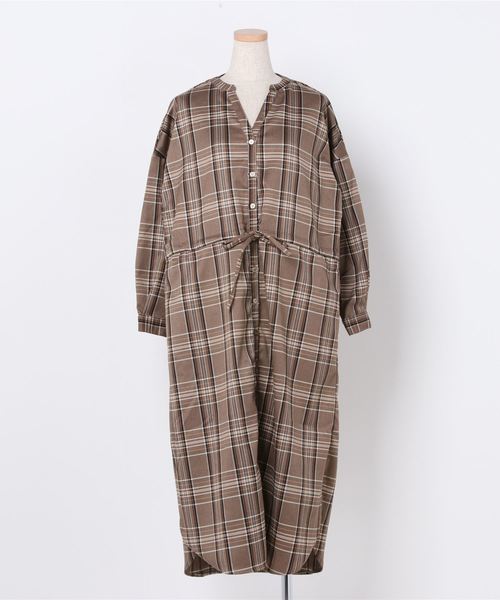 ｖネックロングチェックシャツ ロング丈シャツワンピース ボタンを開ければ羽織いとしても活用可 ワンピース Jeans Mate ジーンズメイト のファッション通販 Zozotown