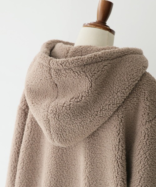 n'OrLABEL（ノアールレーベル）の「『異素材フーデッドボアブルゾン』（ブルゾン・レディース・モカ/ピンクベージュ/ライトカーキ/グレイッシュベージュ/ブラック/グレイッシュブルー/パープル/グリーン・FREE/1/2）」の15枚目の写真