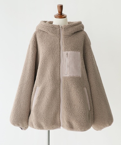 n'OrLABEL（ノアールレーベル）の「『異素材フーデッドボアブルゾン』（ブルゾン・レディース・モカ/ピンクベージュ/ライトカーキ/グレイッシュベージュ/ブラック/グレイッシュブルー/パープル/グリーン・FREE/1/2）」の20枚目の写真