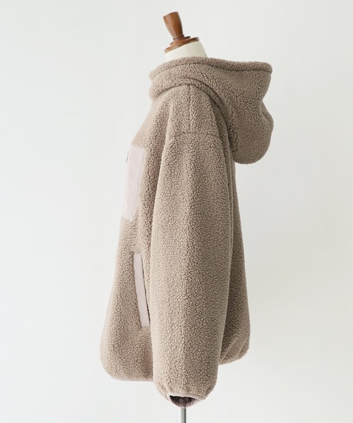 n'OrLABEL（ノアールレーベル）の「『異素材フーデッドボアブルゾン』（ブルゾン・レディース・モカ/ピンクベージュ/ライトカーキ/グレイッシュベージュ/ブラック/グレイッシュブルー/パープル/グリーン・FREE/1/2）」の19枚目の写真