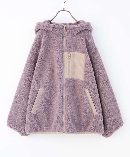 n'OrLABEL（ノアールレーベル）の「『異素材フーデッドボアブルゾン』（ブルゾン・レディース・モカ/ピンクベージュ/ライトカーキ/グレイッシュベージュ/ブラック/グレイッシュブルー/パープル/グリーン・FREE/1/2）」の9枚目の写真