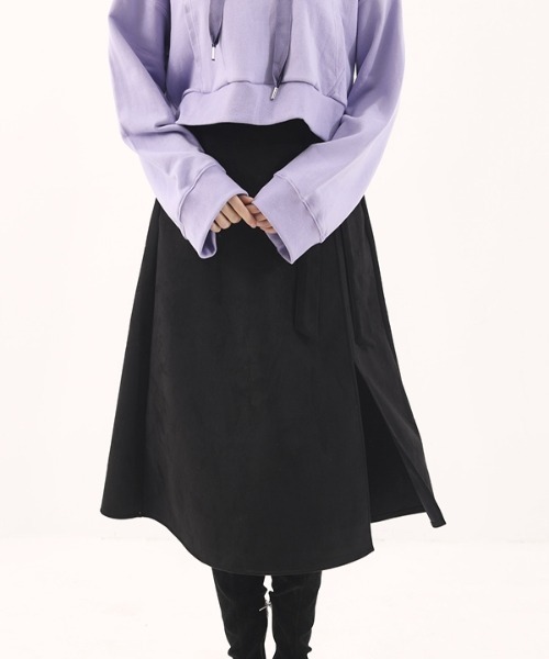 manavis7(マナビスセブン)の「【MANAVIS7 】BANDING SUEDE WRAP SKIRT / バンディングスエード ラップスカート(スカート・レディース・ブラック/ベージュ・FREE)」の4枚目の写真