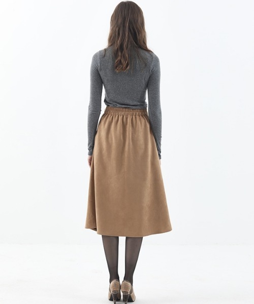 manavis7(マナビスセブン)の「【MANAVIS7 】BANDING SUEDE WRAP SKIRT / バンディングスエード ラップスカート(スカート・レディース・ブラック/ベージュ・FREE)」の3枚目の写真